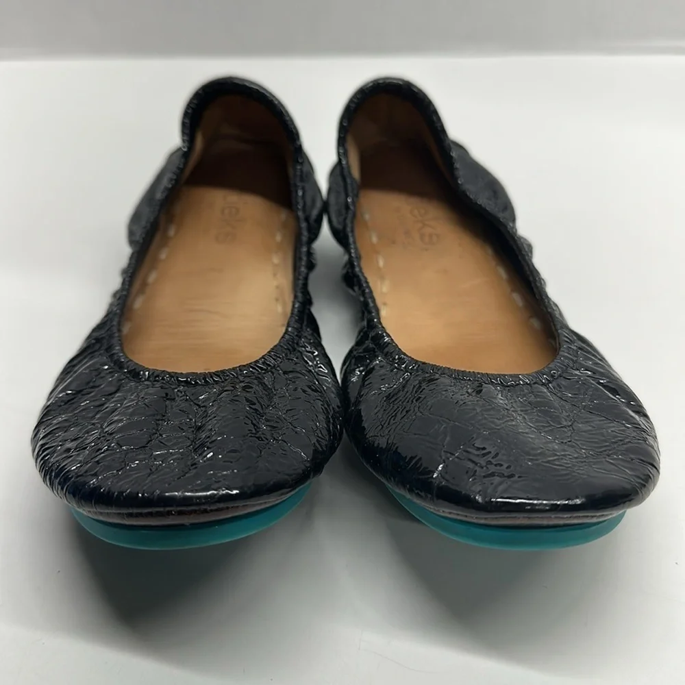 Tieks Ballet Flats Slip On Shoes Croc Patent Leather Obsidian Black Blue Size 7